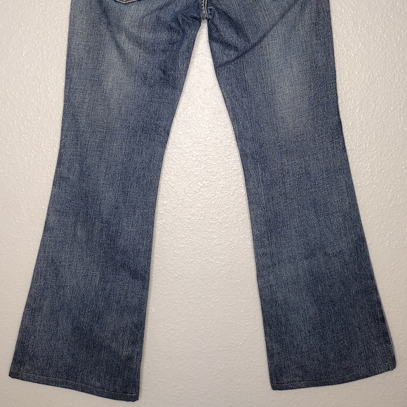 7 For All Mankind Y2k Blue Denim Distressed Flare Wide Leg Jeans Sz 27 - Picture 9 of 16